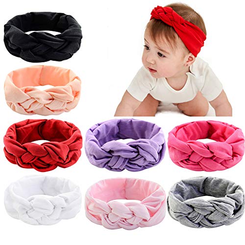 12pcs Baby Girls Turban Knotted Headband Elastic Bows Hair Band for Infants Toddler Newborn