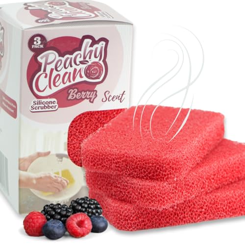 Image of Peachy Clean Silicone Dish Sponge Scrubbers, Fresh Berry Scent, Non-Scratch, Odor-Resistant, Durable Dish Sponges for Kitchen 3pk