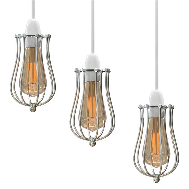 DC VOLTAGE Modern 3 Pack Pendant Light Metal Balloon Wire Cage E27 Bulb Base Easy Fit Hanging Ceiling Lamp Shade Ideal for Kitchen Living Room Hallway Bar Coffee Shop Hotels