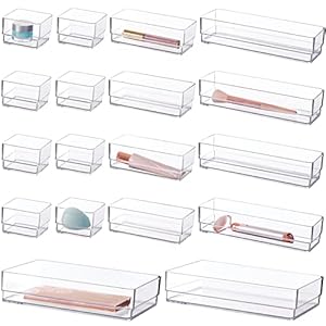 STORi SimpleSort 18-Piece Stackable Clear Drawer Organizer Set | Multi-size Trays | Makeup Vanity Storage Bins and Office Desk Drawer Dividers | Made in USA