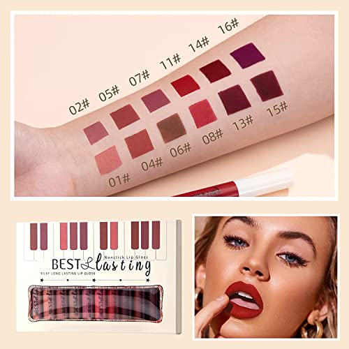 Melemando 12PCS Matte Liquid Lipstick Set Non-Stick Cup and Not Fade Pigmented Lipstick Long-Lasting Waterproof Velvet Lipgloss Kit Makeup Gift for Girls and Women (Set 01) - Image 3