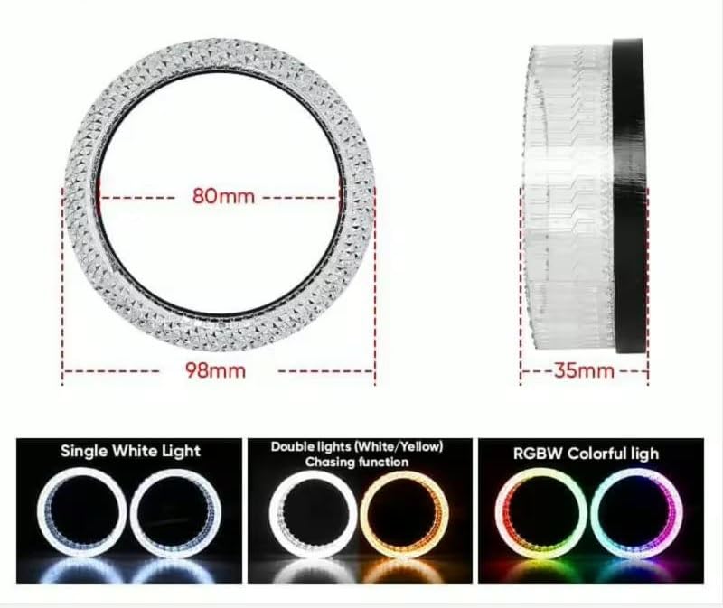 Image of AutoBizarre 2Pcs 3 Inch LED Angel Eyes Halo Ring Headlight Shrouds Cover Mask 5D Crystal RGB DRL Lights with Mobile Application Control for All Cars, Vans, SUVs, etc (Round)