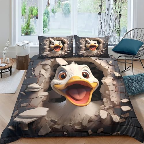 Parure de lit hypoallergique canard rigolo 3D microfibre douce - 4