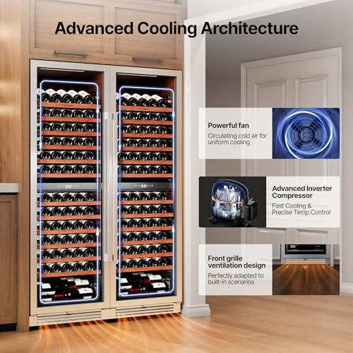 Image of Ca'Lefort 24 Inch Wine Fridge Set, 310 Bottle Capacity Dual Zone Wine Cooler Refrigerator, Built-in Glass Door Wine Fridge with Adjustable Shelves & 3 LED Lighting for Home Bar Kitchen (Two 24 inch Units)