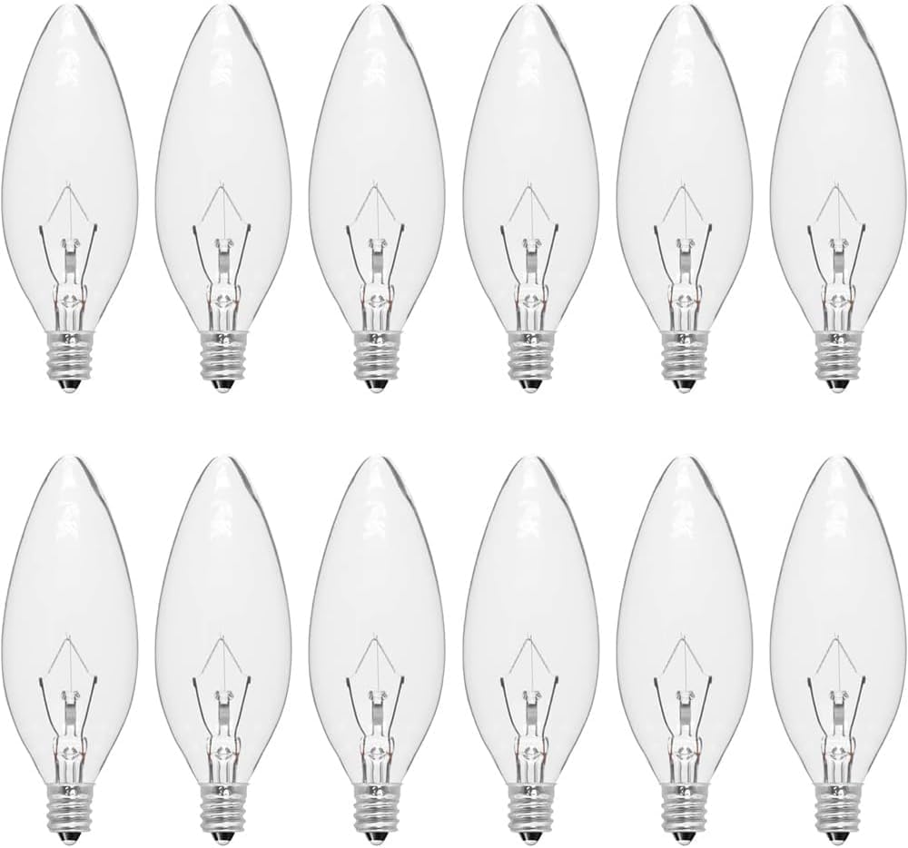 12-Pack 40 Watt Chandelier Light Bulbs, Incandescent Candle Light Bulb - Warm White 2500K, 500 Lumen Dimmable, E12 B10 Clear Candelabra Light Bulbs for Vanity, Ceiling Fan, Wall Sconces (40 Watts)