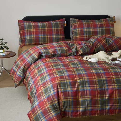 Image of EAVD Retro Gingham Plaid Duvet Cover Set Twin 3-Piece Red&Green&Blue&Yellow