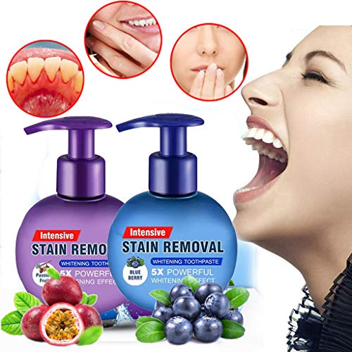 Baking Soda Toothpaste Teeth Whitening Toothpaste Natural Fluoride-Free Intensive Stain Removal Whitening Toothpaste Strong Power Cleaning Fight Bleeding Gums Press Toothpaste(Passion Fruit) #TOP5