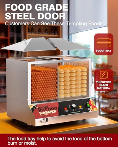 Image of WantJoin Commercial Hot Dog Steamer - 36L /38QT Electric Hot Dog Steaming Machine and Bun Warmer, Stainless Steel Hot Dog Cabinet with Tempered Glass 200-275 Sausages & 40-45 Buns
