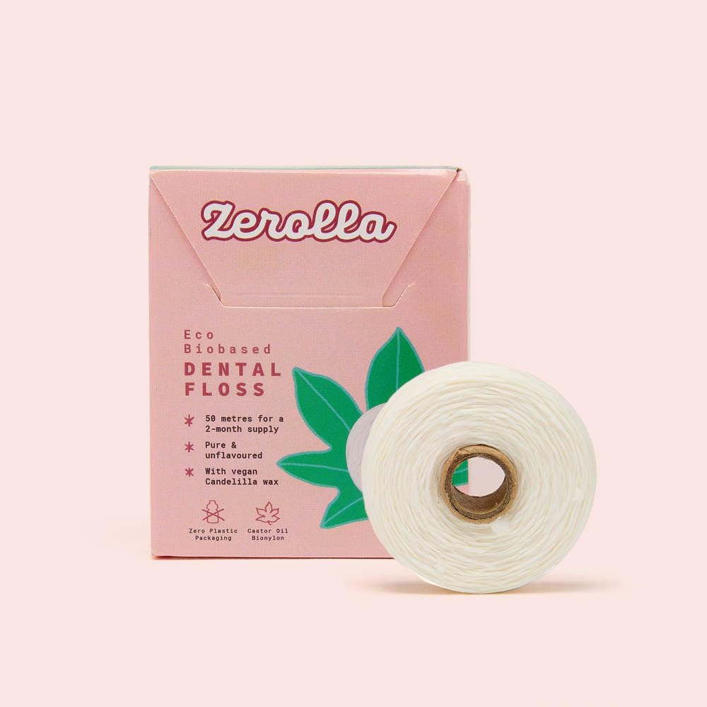 Zerolla Eco Biobased Dental Floss 50 metre | Eco-Friendly Sustainable Nylon Made from Castor Oil | Tooth Floss Plaque Remover | All Natural Floss in Recyclable Plastic-Free Zero-Waste Packaging