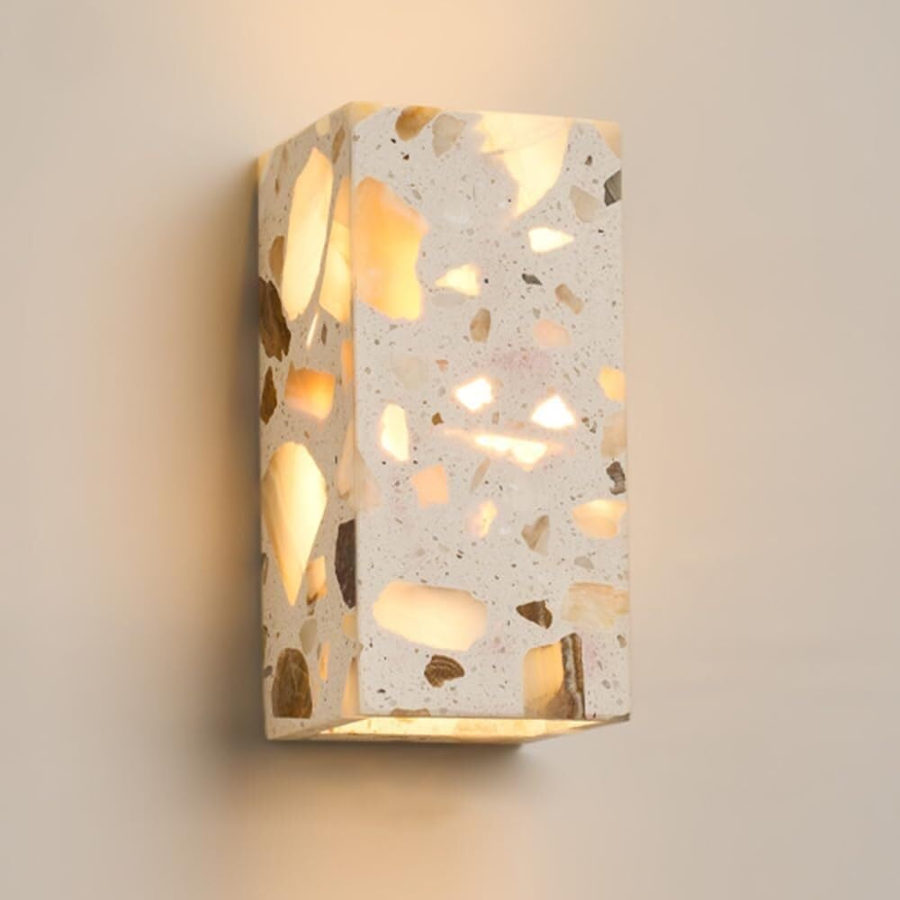 HXYSXHJUO Stone Led Wall Sconce Indoor Decor Lamp Modern Geometric Square Lantern for Bedroom Bedside Living Room Study Corridor Entryway Restaurant(Rectangle)