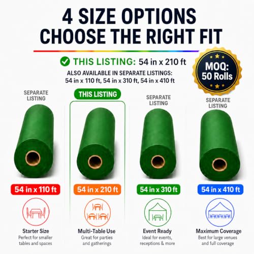 Image of Custom Plastic Table Cloth Roll, Continuous Disposable Tablecloth Roll | 54 in x 210 ft Plastic Table Cover with Cutter Single-Color All-Over Line Art or Text Table Cloths Disposable for Catering