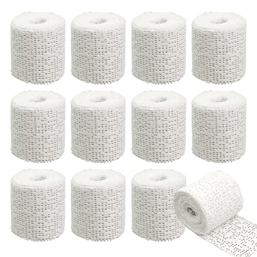 12 Rolls of Plaster Bandages 5 x 270 cm/1.97 x 106.3 Plaster Bandage for Modelling Moulds Art Craft Baby Bump Cast Quick-Drying & Skin Friendly (White)