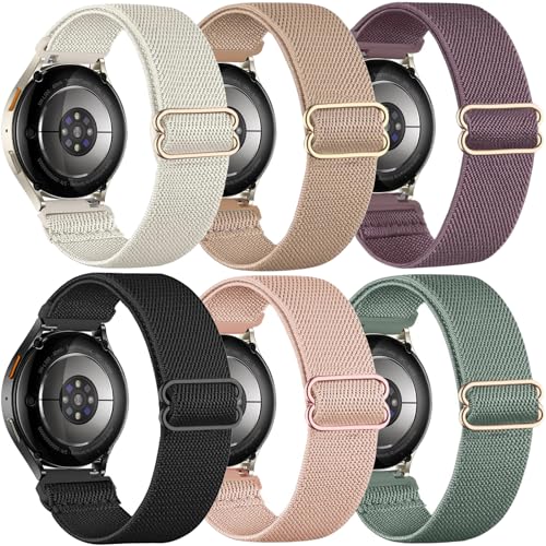 TUCOMO 6 Stück 20mm Elastische Nylon Armband Kompatibel mit Samsung Galaxy Watch 7/6/5/4/FE Armband 40mm 44mm Loop Dehnbares Uhrenarmband für Galaxy Watch 6 Classic / 4 Classic / 5 Pro Herren Damen