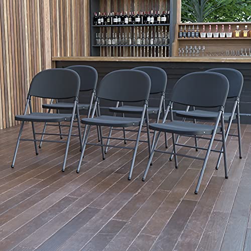 Flash Furniture 6 Pack HERCULES Series 330 lb. Capacity Black Plastic Folding Chair with Charcoal Frame