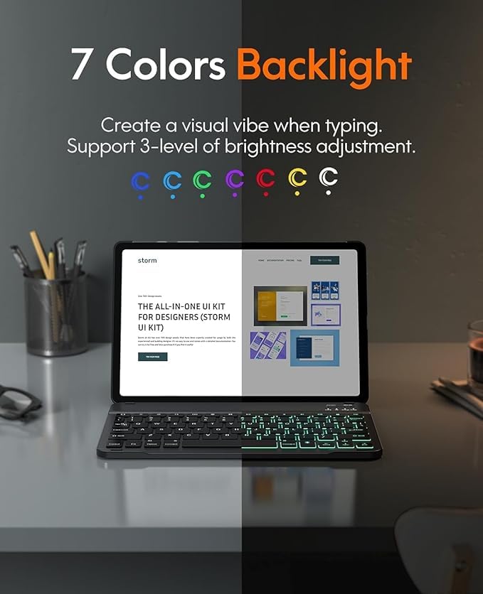Image of typecase Keyboard Case for Samsung Galaxy Tab A11+ / A11 Plus 2025 (11 Inch) & A9+ / A9 Plus 2023 (11 inch) with 7-Color Backlit,Multi Viewing Angle,Wireless Detachable Folio KB Cover with S Pen Holder