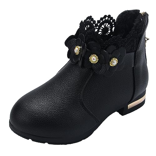 Toddler Boots Baby Girl Boy Warm ?aterproof Winter 3D Flowers Ankle Boots Leather Soft Sole (Black, 13.5 Little Child)