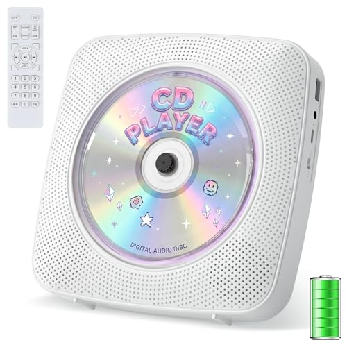 Image of CD Player Portable Bluetooth Rechargeable: CD Players for Home with 1800mAh Kegaudio Desktop Wall CD Player with Speakers Music Player CD Boombox FM Radio USB Remote Control