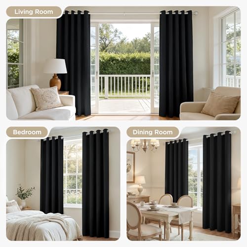 Image of Joydeco Black Curtains 96 Inch Long Blackout Curtains 2 Panels Set, Faux Linen 100% Black Out Drapes for Bedroom, Thermal Insulated Grommet Room Darkening Drapes for Living Room