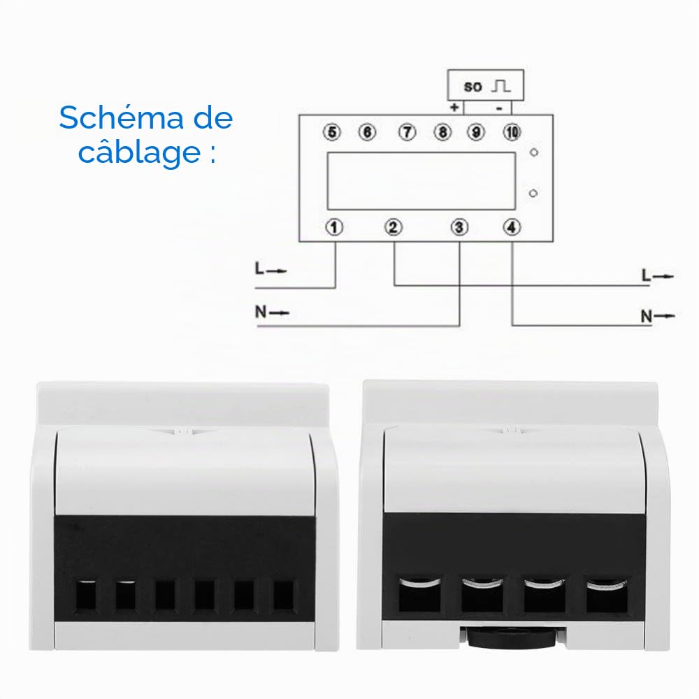 VIFER Compteur d'Énergie, Digital 1 Phase 2 Wire 4P Compteur d'Énergie Électrique Monophasé Compteur sur rail DIN Electric Meter Electronic KWh Meter 220V (20(80) A)