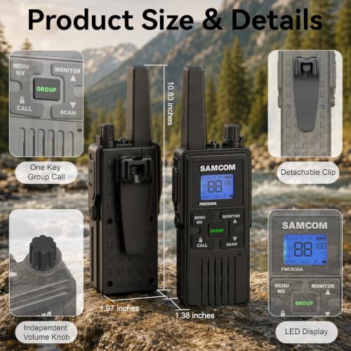 Image of SAMCOM FWCN30A 2-Way Radios UHF with NOAA Weather Group Call Flashlight | SAMCOM FRS Two Way Radios Set License Free Family Group Call 2 Way Radio