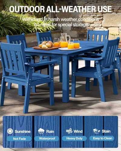 Image of YEFU HIPS Patio Table Set: 10 Piece Outdoor Table and Chairs Dining Furniture Set with Umbrella Hole - Blue Modern Plastic Dining Sets 8 Person for Outside Deck with Metal Aluminum Frame