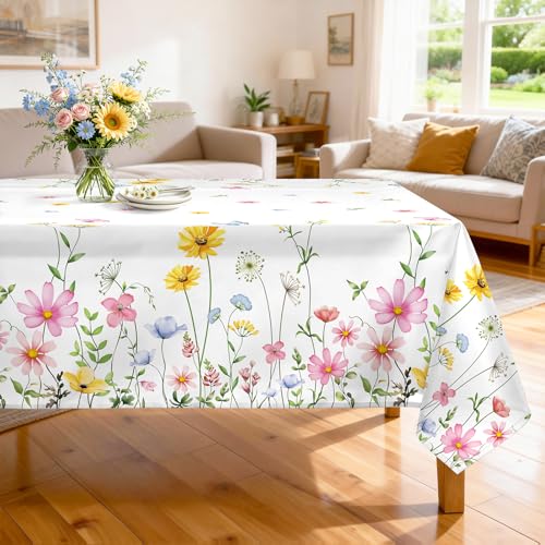 Nappe de table rectangulaire fleurs 152x264cm rose sauvage imperméable - 2
