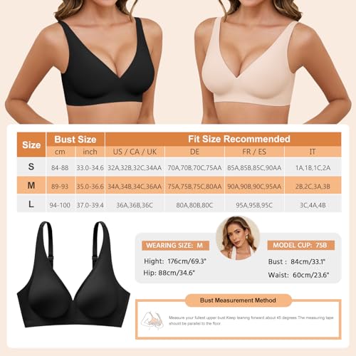 Niwicee Low Back Bra for Women Backless Seamless Wireless Deep V Plunge Multiway Convertible Adjustable Strap Soft Bra with Padding (Black, M) - Image 5