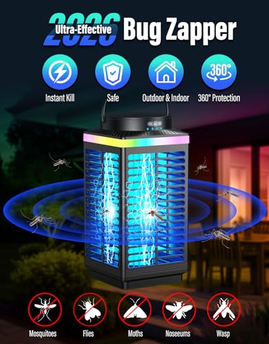 Image of Bug Zapper Outdoor Cordless, 4200V Electric Mosquito Zapper with LED Blue Light, 3 in 1 Portable & Rechargeable Bug Zapper Outdoor Waterproof IP67, Wireless Hanging Fly Zapper for Patio Camping