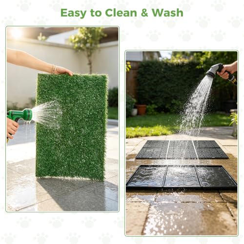 Image of Dog Pee Grass Pad with Tray Extra Large 48 inch x 25 inch Potty for Puppy Training | Reusable artificial pee pad, Indoor /outdoor pet toilet loo, 3-Layer system with grass mat, Keep floor & carpet clean
