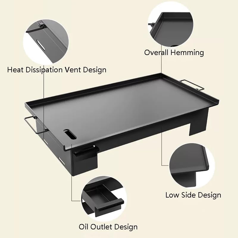 SanGin Teppanyaki Equipment, Commercial Teppanyaki Grill Pan, Even Heating, Overall Folding, Thickness 8MM, Oil Outlet, Gas Stove,60CM