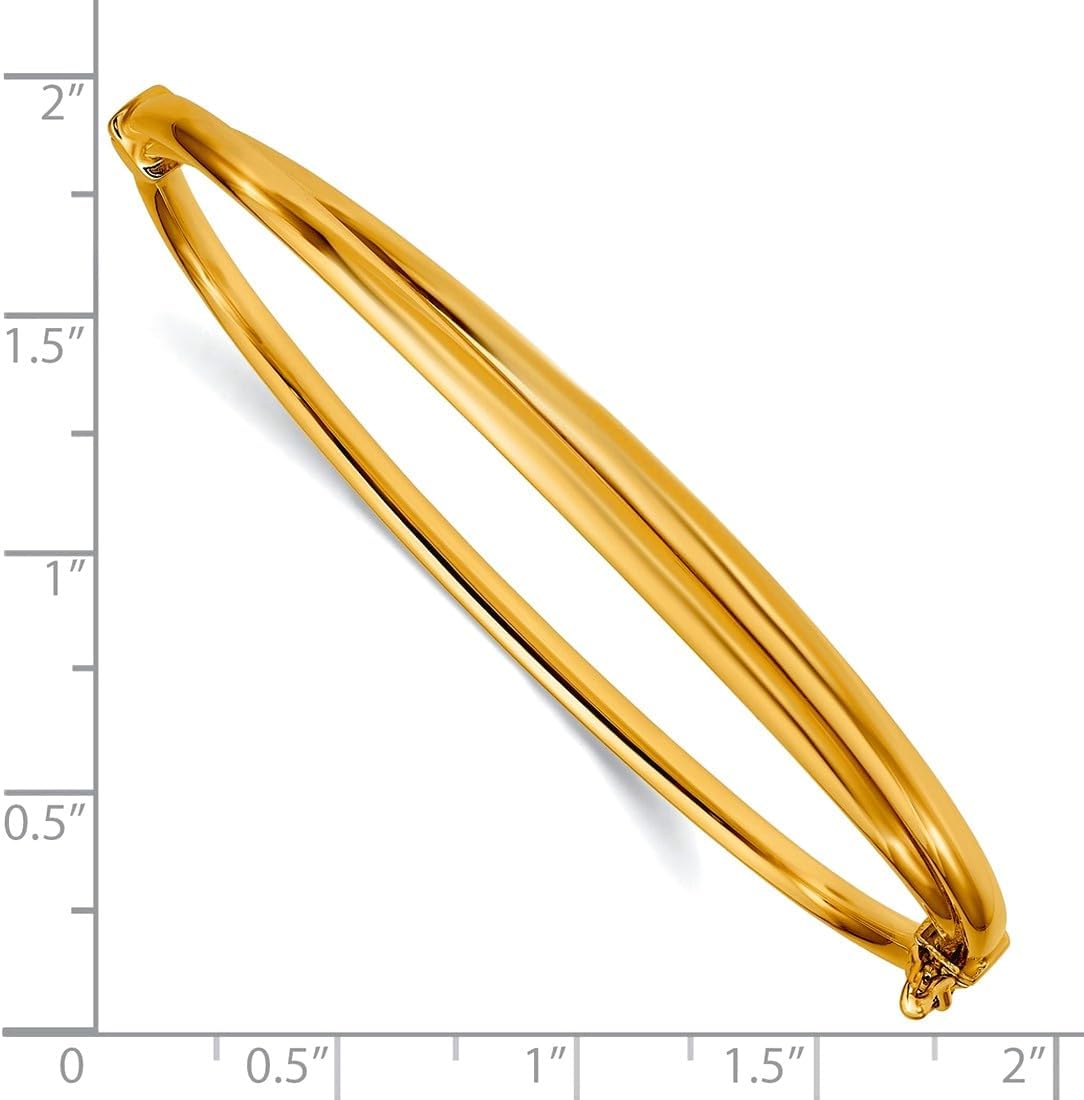 JewelryWeb 5.25mm 14k Solid Yellow Gold Polished Grooved Hinged Bangle Bracelet Cuff Bracelet for Women - Image 2