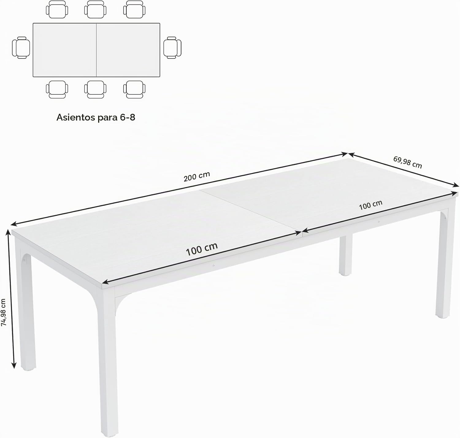 Lailang 200cm Escritorio, Bancada de Trabajo Oficina, Mesa Ordenador e Impresora, Escritorio de Madera, Escritorio Largo, 200 x 70 x 75 cm, Blanco