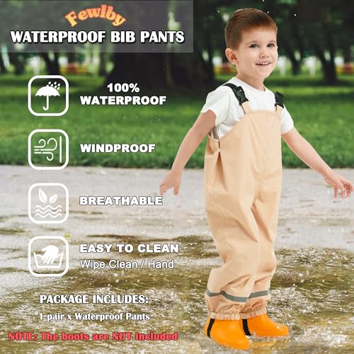 Image of Fewlby Kids Rain Bib Pants, Toddlers Waterproof Suspender Dirty Proof Rain Wear for Boys and Girls