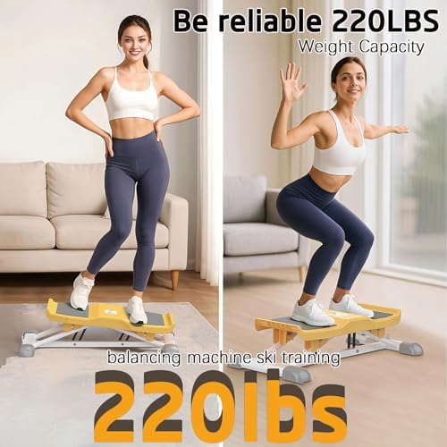 Portable Ski Balance Board with Resistance Bands, LCD Monitor Ski Simulator for Adults, 300 Lbs Capacity Waist Twister Machine for Enhanced Stability and Core Strength