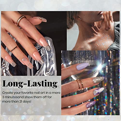 Image of Reflective silver glitter gel polish adds a shimmer finish for nail art; cure under UV /LED lamp.