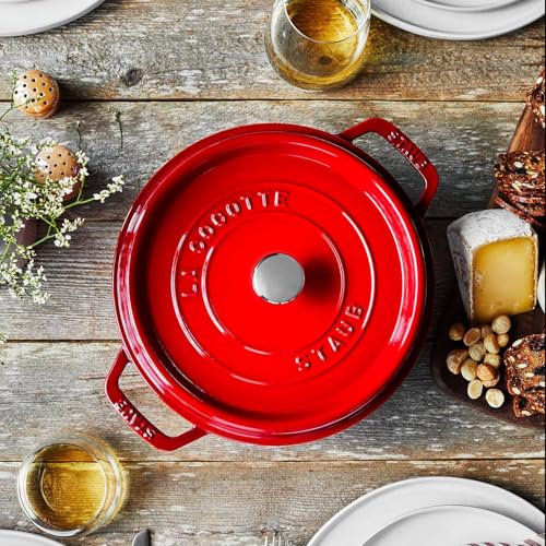 Image of Staub Cast Iron Round Cocotte, Dutch Oven, 4-quart, serves 3-4, Made in France, Cherry