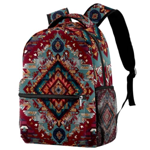 Mochila escolar étnica beige y azul, mochila informal y bolsa para laptop resistente