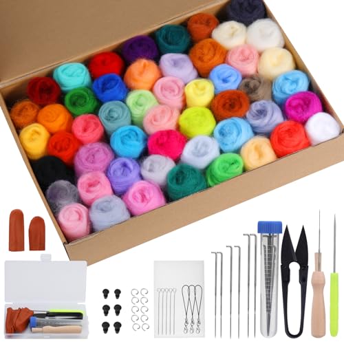 50 Farben Nadelfilz Set, Nadel Filz Wolle Nadelfilz Starter Set...