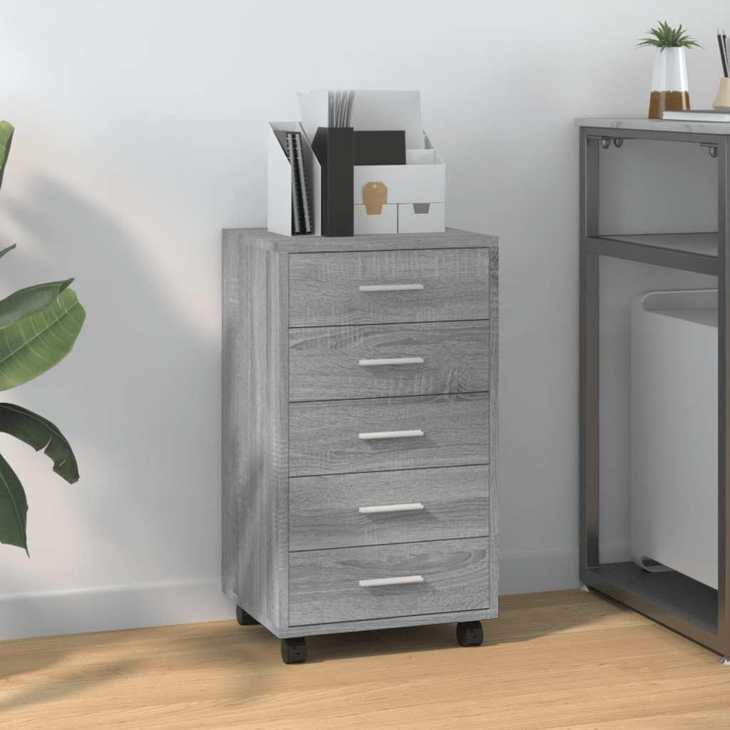 vidaXL Armoire à Tiroirs avec Roulettes Armoire de Rangement Organisateur Meuble de Bureau Chambre d'Enfant Intérieur Sonoma Gris Bois d'Ingénierie