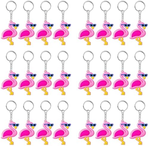 Elecrainbow 24 Pack Pink Flamingo Keyring Pack Party Favor for Flamingo Lover, Guest Return Gift, Hawaii Themed Party, Baby Shower, Birthday