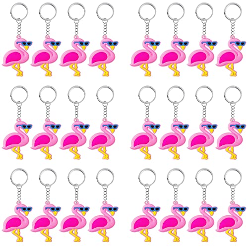 Elecrainbow 24 Pack Pink Flamingo Keyring Pack Party Favor For Flamingo Lover, Guest Return Gift, Hawaii Themed Party, Baby Shower, Birthday #TOP1