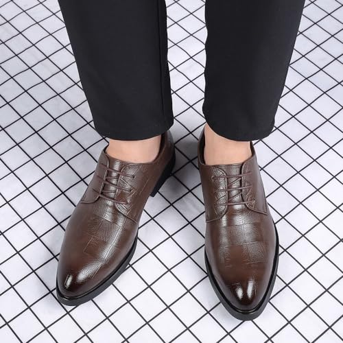 Men's Vintage High Gloss Dress Shoes Classic Round Toe Shiny Checkered Comfortable Dress Loafers4