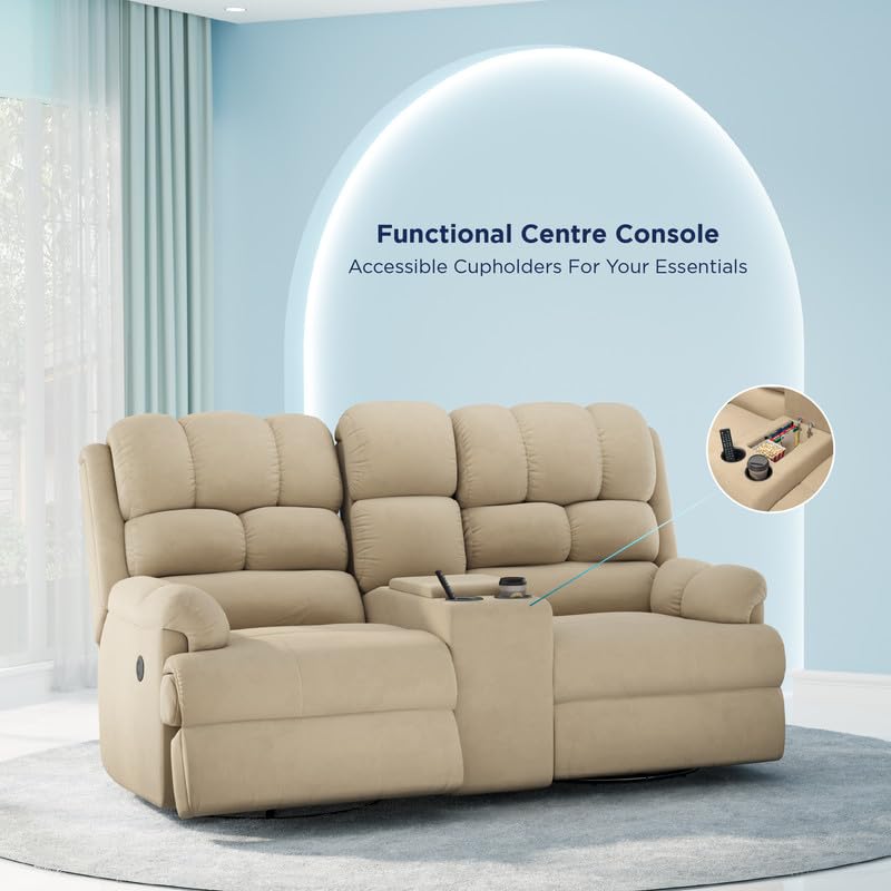 Image of The Sleep Company 2-Seater Luxe Motorised Recliner Sofa | Patented SmartGRID Technology | Superior Seat Comfort | Cupholders & 25L Storage | Charging Ports | Beige | Free Installation
