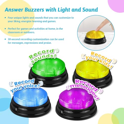 BEAN LIEVE Recordable Answer Buzzers - Set of 4, Personalized Sound, Game Show Buzzers for Family Game, Trivia Nights and Classroom Teaching - Image 5