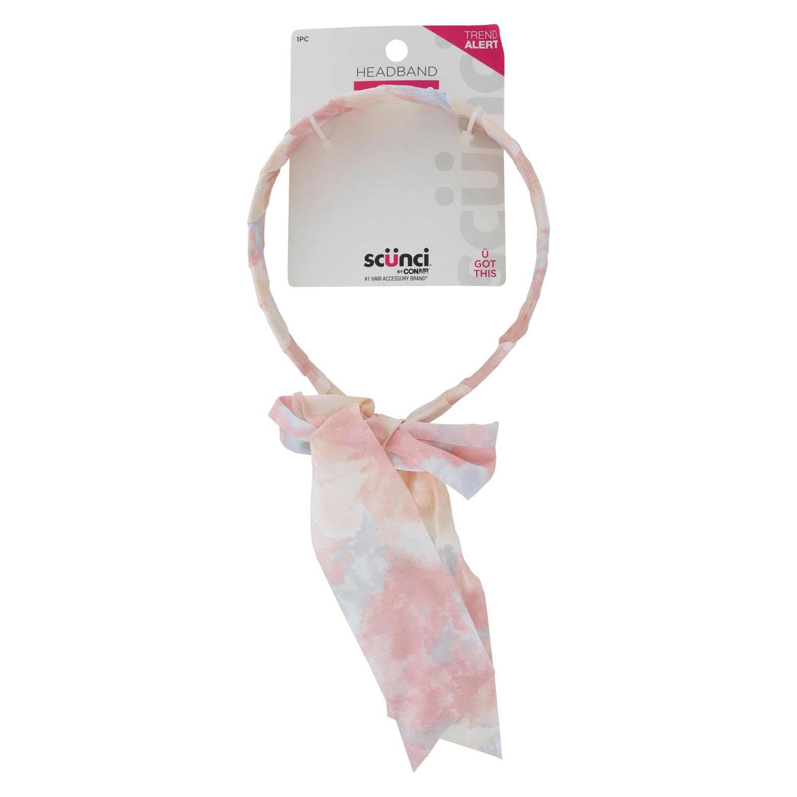 Scunci Scarf Headband – Stylish Fabric-Covered Hair Accessory with Bow Accent, Trendy & Comfortable for All-Day Wear, Chic Pastel Tie-Dye Design,