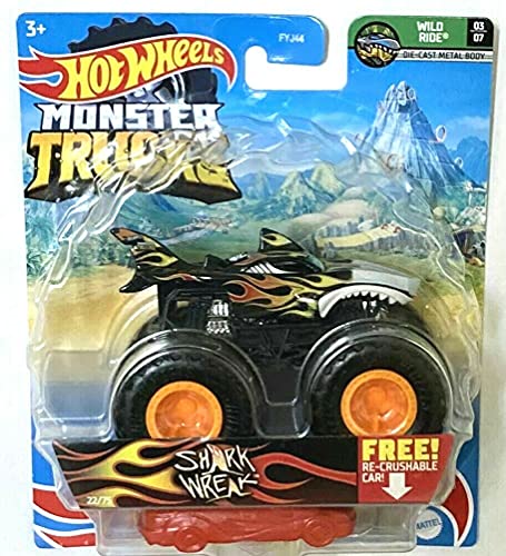 DieCast Hotwheels Monster Trucks Shark Wreak, re-Crushable 22/75 (1:64 Scale)