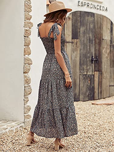 Image of Floerns Women's Floral Print Tie Strap Square Neck Ruffle Boho Maxi Dress