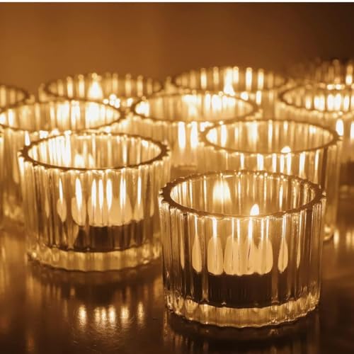 Image of Glass Tea Light Candle Holders for Home Decoration, Party, Wedding, Living Room, Diwali,Chirstamas Decor and Gifting Items (16, T3)