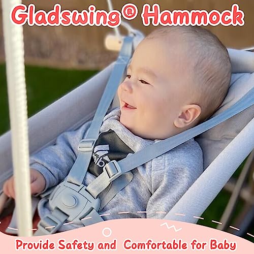 Image of Baby Swing Indoor and Outdoor, Canvas Hammock Swing for Baby to Toddler with a Comfortable Seat, Macaroon Wooden Toy, Adjustable 5-Point Harness,3 Modes,Gift for Baby Boys Girls, Grey&White