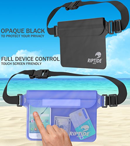 Bolsa seca impermeable para cintura (paquete de 2) para hombres y mujeres, resistente al agua con correa ajustable - Protege objetos de valor en deportes acuáticos (Azul y Violeta) miniatura 3